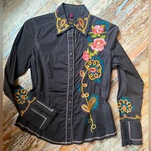 Love Polly - Embroidered Western Shirt - Small